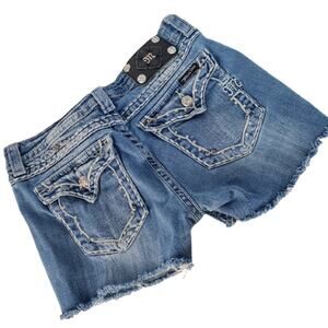 Miss Me Cutoff Jean Denim Shorts Rhinestones Distressed Size 27